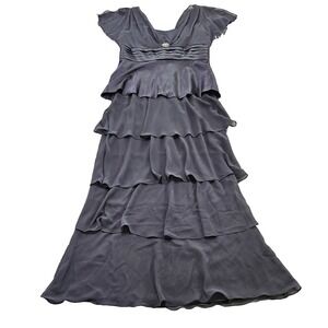 Patra Sz 12 Dark Gray Fairy Whimsigoth Elegant Chic Layered‎ Flowy Midi Dress